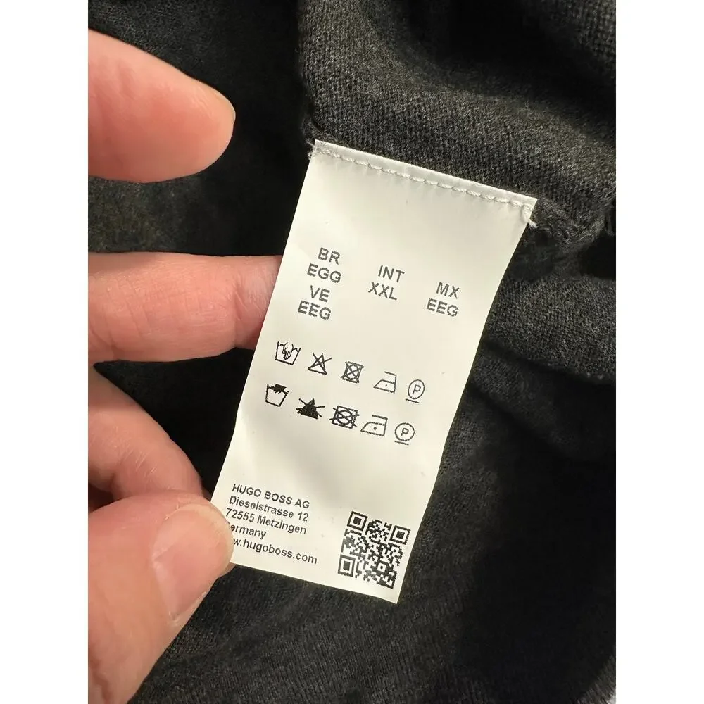 Hugo Boss Sweater V-neck Gray Cashmere & Cotton Slim Fit Blend Pullover